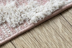 Covor ECO SISAL BOHO MOROC Caro 22297 franjuri - două niveluri de lână roz / cremă, covor reciclat