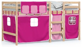 3283810 vidaXL Pat etajat de copii cu perdele, roz, 80x200 cm, lemn masiv pin