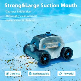 Robot curatare piscine fara fir Wybot Typhor 2 (Osprey 300 Pro), 50W, Li-Ion 6600 mAh, Pana la 120 m², Autonomie 120 min, Auto-parcare, Auto-revers, Alb
