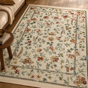 Covor crem din viscoză 95x140 cm Oriental Flowers – Nouristan
