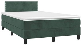 vidaXL Pat cu arcuri, saltea și LED, verde închis, 120x190 cm, catifea