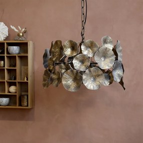 Lustră suspendată din metal, finisaj alamă antichizată, cu decor floral, Ø51 cm, „Fleur Antique”