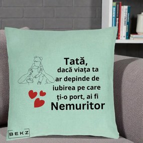 Cadou pentru Tata - Perna Personalizata Tata Nemuritor Mesaj, 40x40 cm, Verde Menta, Husa Detasabila, Perna Inclusa, BEKZ®