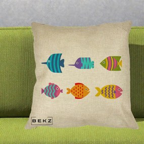 Perna Decorativa Pesti Colorati Cartoon, 40x40 cm, Crem, Husa Detasabila, Perna Inclusa, BEKZ®