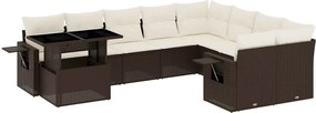 vidaXL Set canapele de grădină cu perne, 10 piese, maro, poliratan