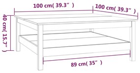 Masuta de cafea, negru, 100x100x40 cm, lemn masiv de pin 1, Negru, 100 x 100 x 40 cm