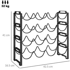 HOMCOM Suport pentru Sticle de Vin cu 4 Niveluri, 42,5x16,5x41 cm, Negru | Aosom Romania