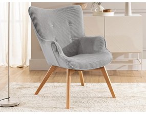 Fotoliu gri cu tapițerie din catifea reiată Niko – Ropez