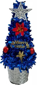 Brad artificial de Craciun NOVOKIDS™ Mini Christmas Tree, Pentru casa si birou, Cu decoratiuni si suport incluse, Coroana bogata, Inaltime 35 cm, Pom