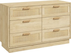 HOMCOM cu 6 sertare în stil Boho pentru dormitor și hol, din lemn și rattan, 110x40x69 cm, Stejar | Aosom Romania