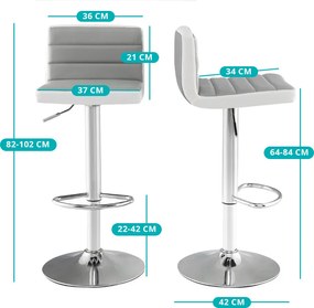 Set 2 scaune de bar reglabile, rotative, gri