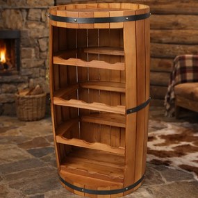 Suport de lemn pentru sticle de vin, forma de butoi, 12 sticle, 63x34 cm.