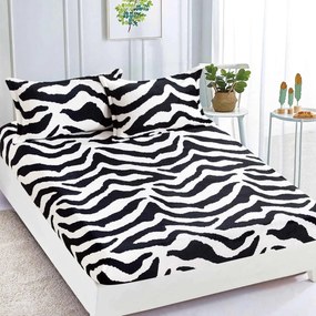 Husa de pat Cocolino cu elastic si 2 fete de perna, pat 2 persoane, alb / negru, HCJ-78