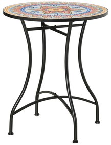 Outsunny masă de grădină Ø60 cm, rezistentă la intemperii, din metal, masă de exterior și camping, roșu albastru alb | Aosom Romania