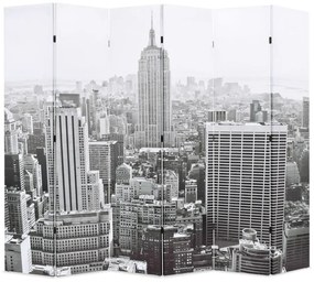 Paravan camera pliabil, 228 x 170 cm, New York pe zi, alb negru