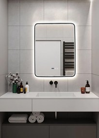 Oglindă Baie LED și Dezaburire Elit's Premium cu Senzor Touch, Lumina Rece, Caldă și Neutră, 60x80cm, cu rama Negru Antichizat
