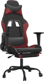 vidaXL Scaun de gaming masaj/suport picioare negru/roșu vin piele eco
