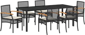 vidaXL Set de masă pentru grădină 7 pcs Negru poliratan