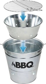 Găleată grătar BBQ din zinc Ø26 cm, portabilă, cu grătar și mâner, ideală pentru camping și picnic
