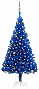Set pom Craciun artificial LEDgloburi albastru 210 cm PVC albastru si auriu, 210 x 120 cm, 1