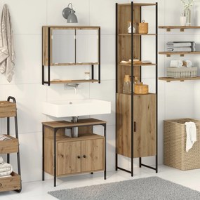 vidaXL Set de mobilier pentru baie din 3 piese, din stejar artizanal, făcut din lemn prelucrat.