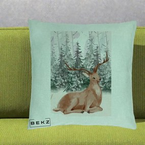 Perna Decorativa Ren in Padure Roz Moale, 40x40 cm, Verde Menta, Husa Detasabila, Perna Inclusa, BEKZ®