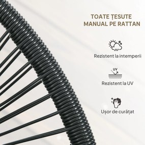 Outsunny Bancă de grădină cu 2 locuri din metal și sfoară din rășină cu 2 perne - dim. 132L x 72l x 83Î cm - negru | Aosom Romania