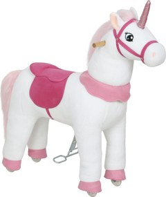 AIYAPLAY Căluț pentru copii, design unicorn, husa din material textil, cadru stabil, roți moi, cal de legănat, 3-5 ani, alb | Aosom Romania