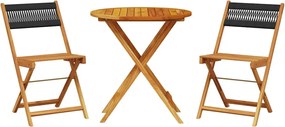 vidaXL Set mobilier bistro, 3 piese, negru, polipropilenă lemn masiv