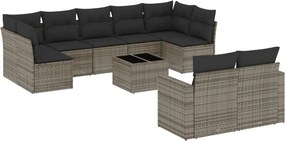 vidaXL Set mobilier de grădină cu perne, 10 piese, gri, poliratan