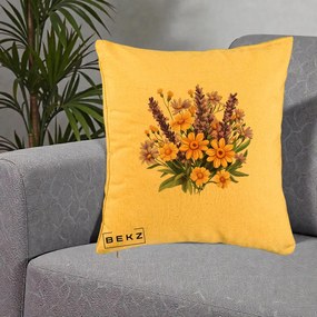 Perna Decorativa Lavanda cu Margarete Galbene si Lila, 40x40 cm, Galben, Husa Detasabila, Perna Inclusa, BEKZ®