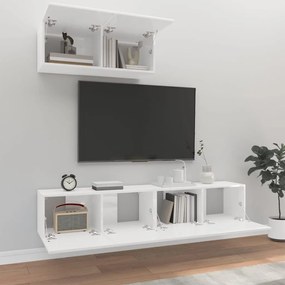 Set comoda TV, 3 piese, alb extralucios, lemn prelucrat 3, Alb foarte lucios, 80 x 30 x 30 cm