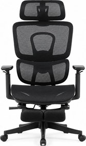 Scaun Ergonomic Premium Mesh cu Suport pentru Picioare, Reclinare 145°, Tetieră Reglabilă, Cotiere 3D, Suport Lombar Elastic și Șezut cu adâncime reglabilă, Negru