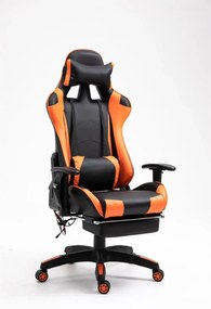 RESIGILAT-Scaun gaming, cu Masaj si Incalzire, telecomanda Wireless, functie recliner, SIG 5999, Negru/Portocaliu