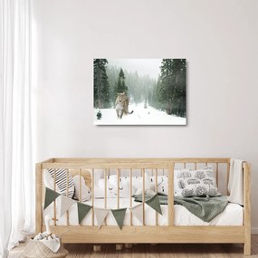 Tablou pe sticlă cu leopard în zăpadă (70x50 cm)