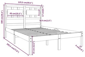 Cadru pat Small Double 4FT, negru, 120x190 cm, lemn masiv Negru, 120 x 190 cm