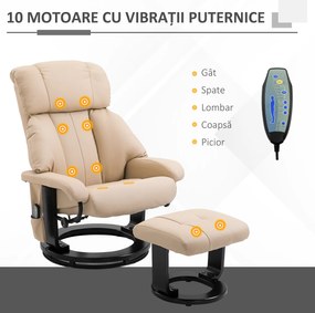 HOMCOM Fotoliu Reclinabil cu Masaj cu Telecomandă din Imitatie de Piele, Crem | Aosom Romania