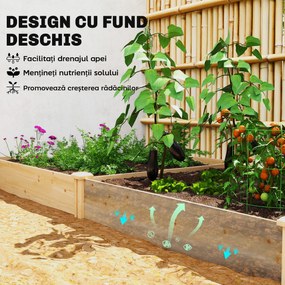 Outsunny Grădină Ridicată de Exterior cu Separator Central și Bază Deschisă, Jardinieră din Lemn de Brad, pentru Flori, Legume, Balcon sau Grădină, 235x121x26 cm, Culoare Lemn | Aosom Romania