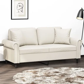 3153174 vidaXL Canapea cu 2 locuri, perne&pernuțe crem 140 cm piele ecologică