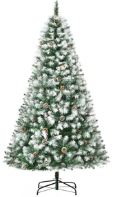 HOMCOM Brad de Crăciun Înzăpezit cu Conuri, Brad Artificial cu Deschidere Automată și Bază Pliabilă, Ø103x180 cm, Verde | Aosom Romania