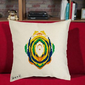 Perna Decorativa Oval Abstract Multicolor, 40x40 cm, Ecru, Husa Detasabila, Perna Inclusa, BEKZ®