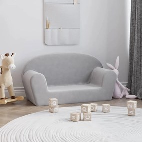 341768 vidaXL Canapea pentru copii cu 2 locuri, gri deschis, pluș moale