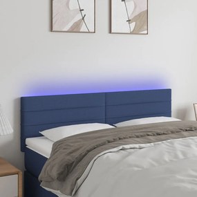 3121756 vidaXL Tăblie de pat cu LED, albastru, 144x5x78/88 cm, textil