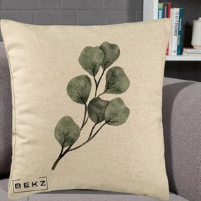 Perna Decorativa Ramura Eucalipt Acuarela, 40x40 cm, Bej, Husa Detasabila, Perna Inclusa, BEKZ®