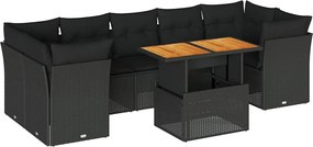 vidaXL Set mobilier de grădină cu perne, 8 piese, negru, poliratan