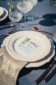 Set 24 Farfurii Mari Vintage White - (Glazurate Manual si Antichizare cu pensulare Cupru-Visiniu)