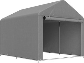 Outsunny 2x2.4 m Cort pentru Depozitare în Grădină, Cort Garaj cu Acoperire Impermeabilă, Ușă Rulabilă cu Fermoar, pentru Biciclete și Unelte, Metal Zincat, Gri Deschis | Aosom Romania
