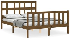 3192984 vidaXL Cadru de pat cu tăblie, dublu mic, maro miere, lemn masiv