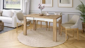 Mazzoni FONTE Stejar Wotan / Alb Mat - MASĂ CLASICĂ DE BUCĂTĂRIE/LIVING EXTENSIBILĂ PÂNĂ LA 130 sau 155 cm!