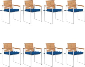 vidaXL Scaune de grădină cu perne, 8 buc., lemn masiv de tec